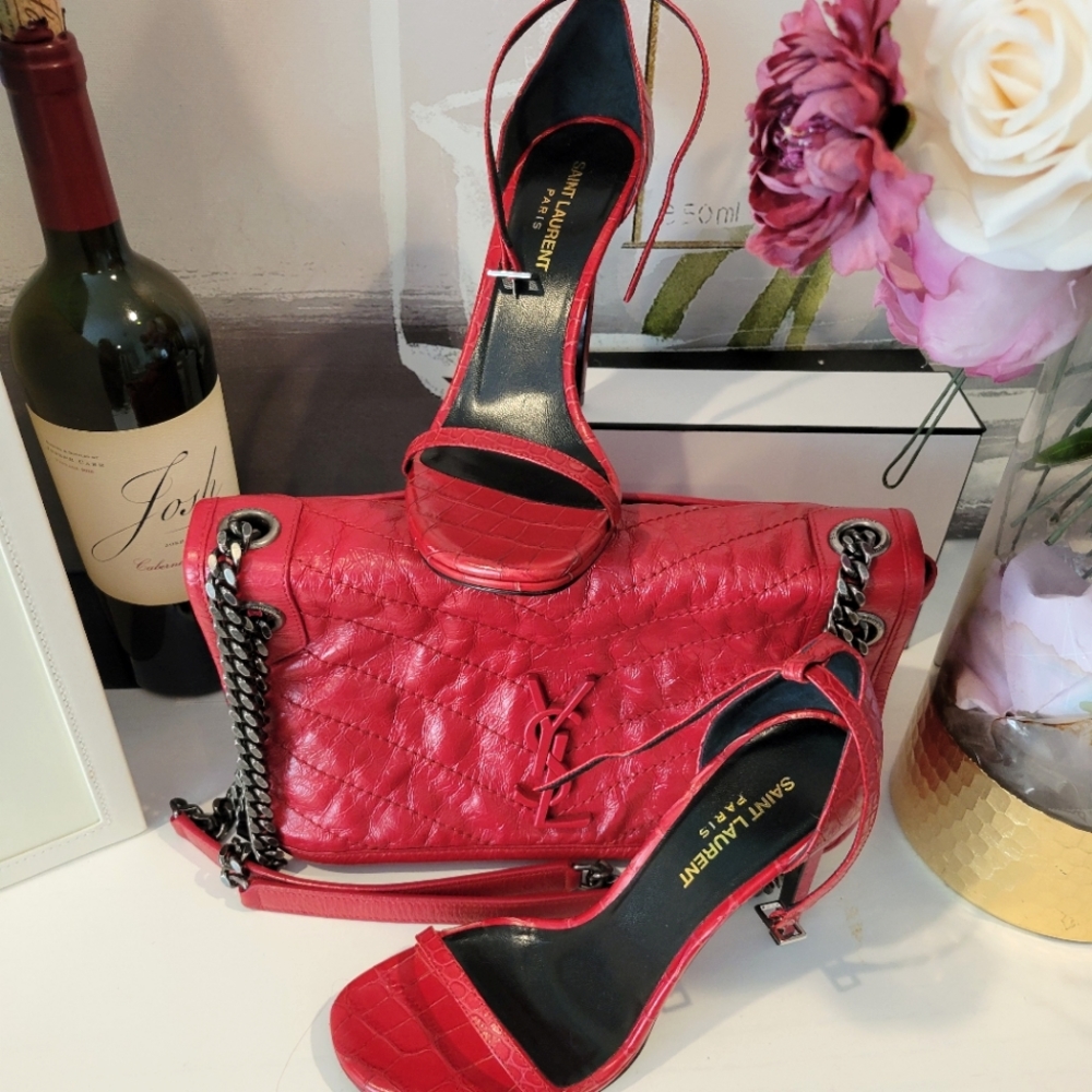 ONE DAY SALE!! 12/1/21.  Saint Laurent red crocodile sandals